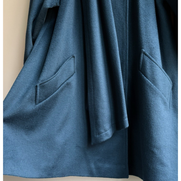 Vintage John Weitz Wool Overcoat Teal Gold Button Draped Scarf Collar Poland 12 - Picture 11 of 16